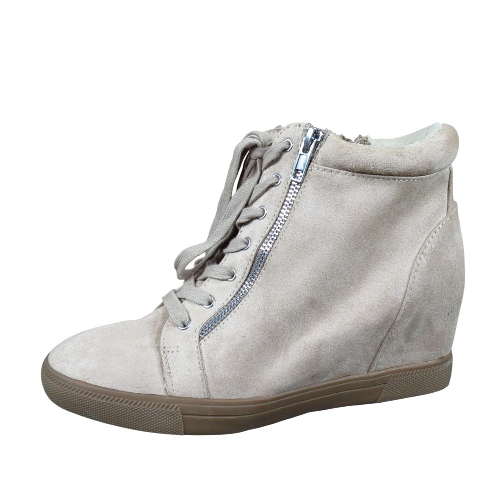 Maurices Laney Women Wedge Sneaker 9 Supercush Hidden Heel Beige Textile HighTop